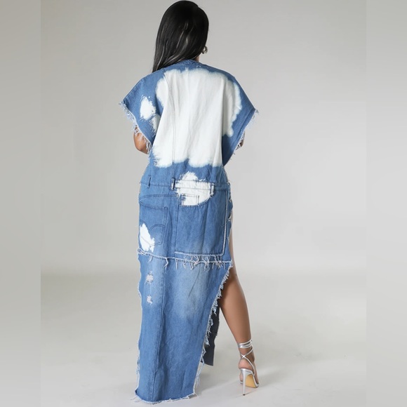 Denim acid wash maxi vest with chain detail - Picture 3 of 5